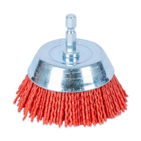 ITM NYLON SPINDLE MOUNTED CUP BRUSH 50MM, 80 GRIT, 1/4" HEX SHANK