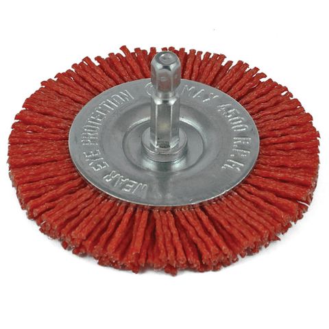 ITM NYLON SPINDLE MOUNTED WHEEL BRUSH 50MM, 80 GRIT, 1/4" HEX SHANK