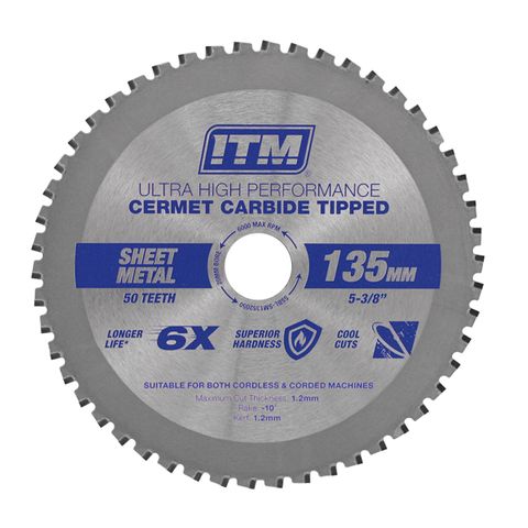 ITM 135MM SHEET METAL CUTTING BLADE, CERMET CARBIDE TIPPED, 50 TEETH