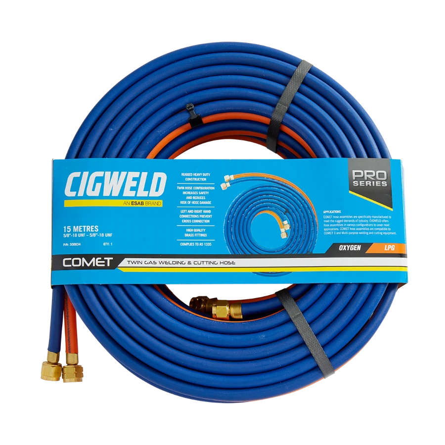 Cigweld COMET Fitted Hose Twin Oxygen/LPG, 15m 308834