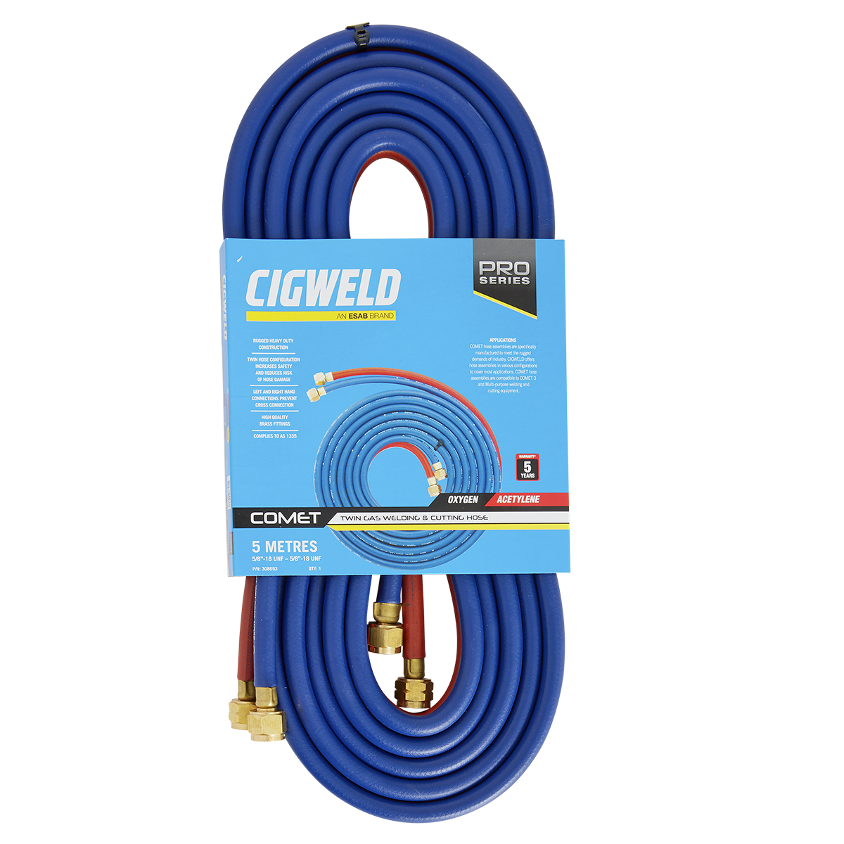 Cigweld COMET Fitted Twin Hose, Oxygen/Acetylene, 5m 308693