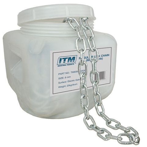 ITM REGULAR LINK CHAIN, GALVANISED, 25KG DRUM, 3MM BODY