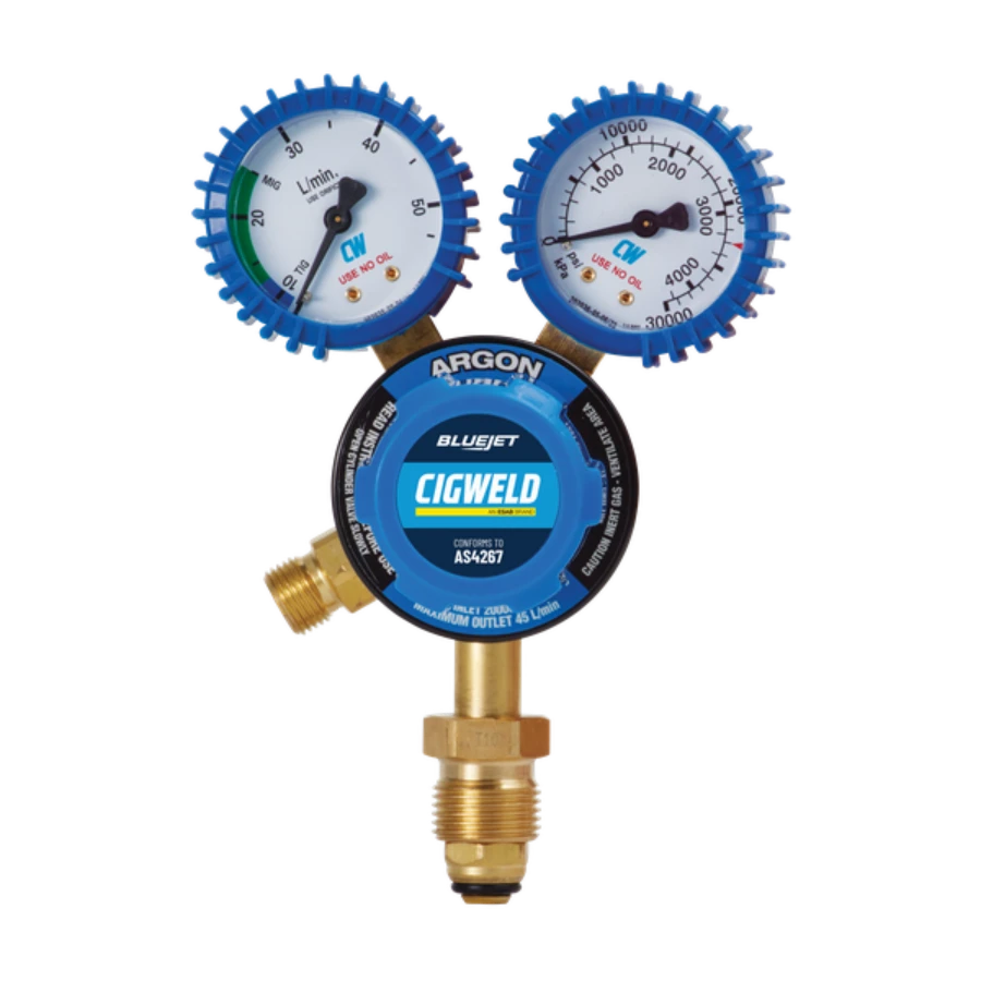 Cigweld BlueJet Argon Vertical Inlet Regulator 45LPM 210254