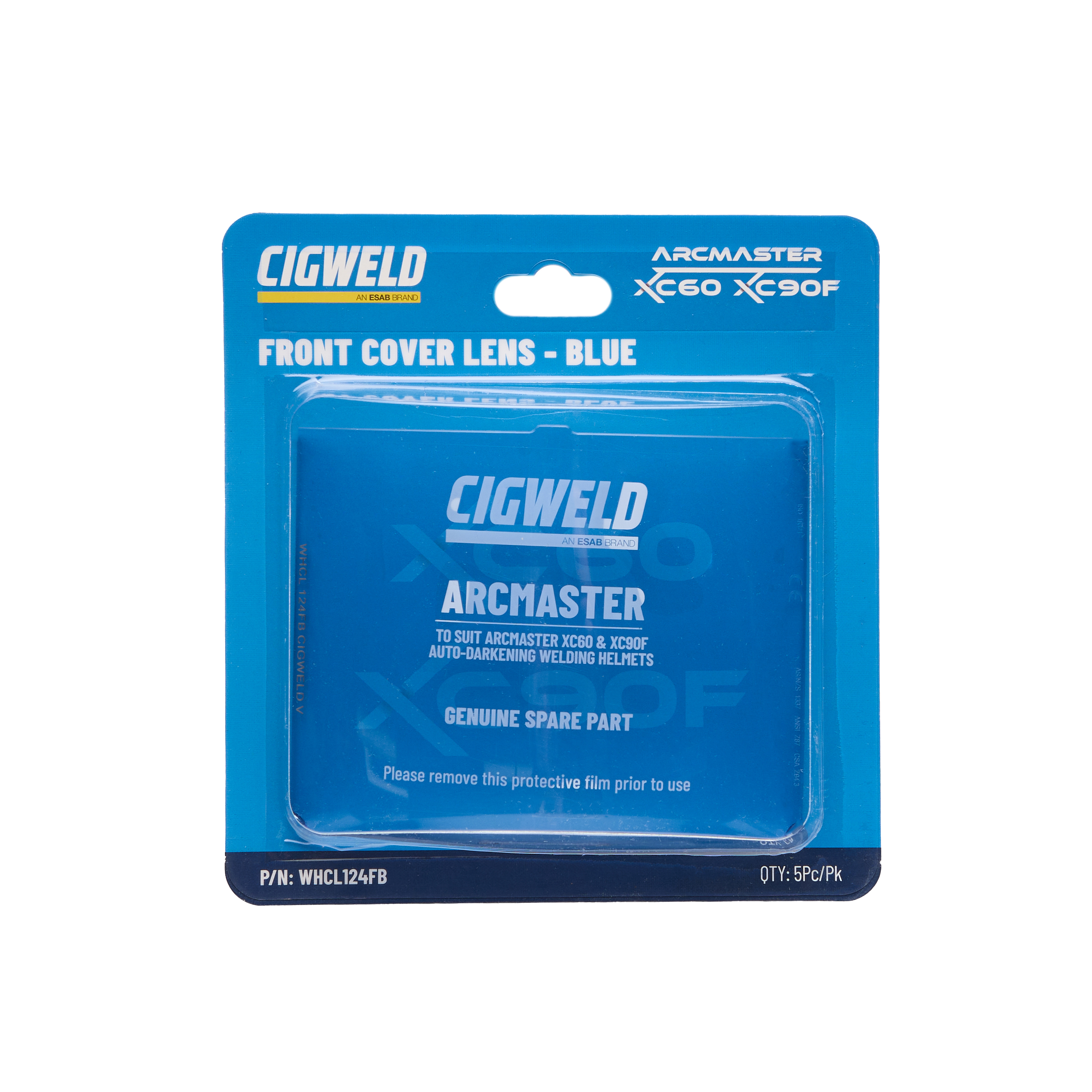 Cigweld Arcmaster XC90F and XC60 Front Cover Lens - Blue 5pc/pk WHCL124FB