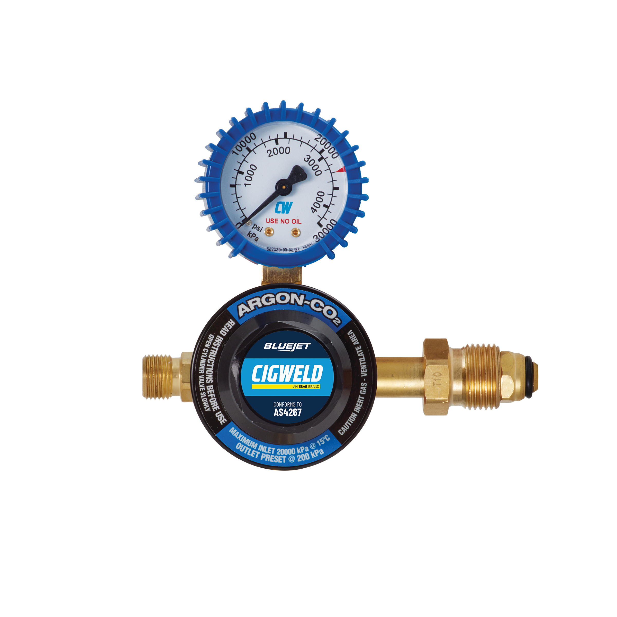 Cigweld BlueJet Argon Side Inlet Regulator Preset 200 kPa 201077