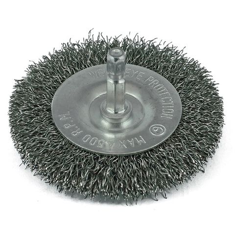 ITM CRIMP WIRE SPINDLE MOUNTED WHEEL BRUSH 75MM, 1/4" HEX SHANK