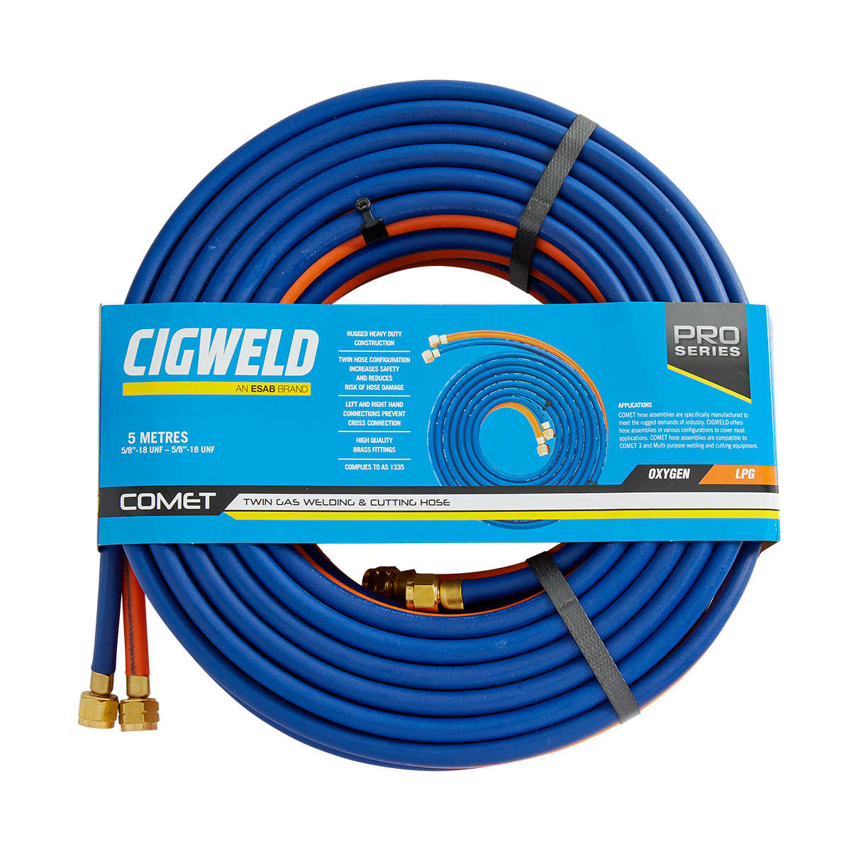 Cigweld COMET Fitted Twin Hose, Oxygen/LPG, 5m 308755