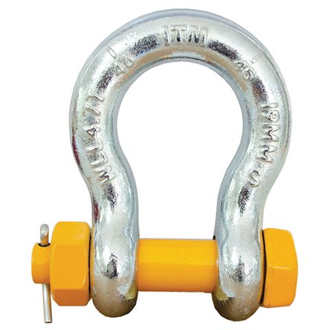 ITM BOW SHACKLE, YELLOW PIN GS SAFETY PIN, 4.7 TONNE, 19MM BODY