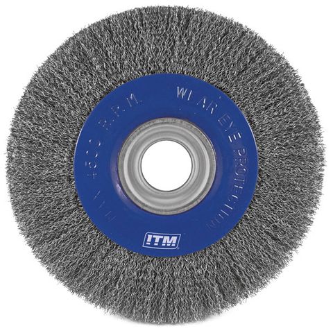 ITM CRIMP WIRE WHEEL BRUSH STEEL 125MM X 18MM, MULTI BORE — image 1