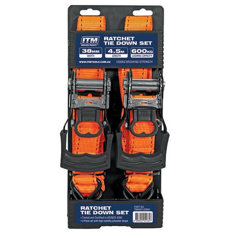 ITM RATCHET STRAP, 2 PACK, 38MM WIDTH, 4.5M LENGTH 600KG — image 1