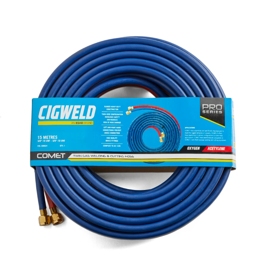 Cigweld COMET Fitted Twin Hose, Oxygen/Acetylene, 15m 308624